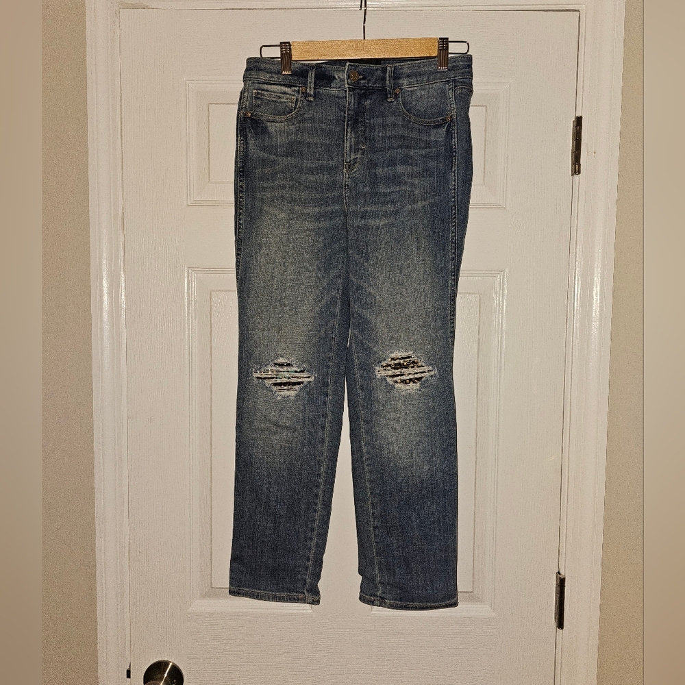 White House Black Market High Rise Straight‎ Denim Jeans Embellished Size 4